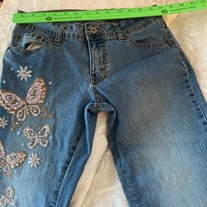 Blue jean flare legs w/amazing embroidery and sequins! Angels brand! Stunning!